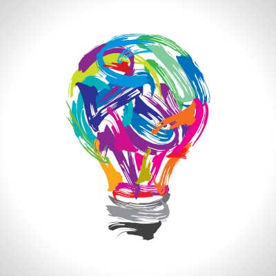 Creative though lightbulb with multiple colors.